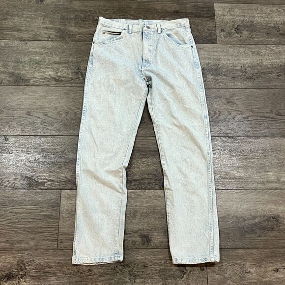 Vintage 80s Wrangler Straight Fit Light Blue Acid Wash Jeans 96501 Size 34x32 - Picture 1 of 8